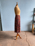 90's Maroon abstract baroque print button down skirt with front slit