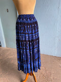 90's Blue and black boho maxi tiered skirt