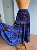 90's Blue and black boho maxi tiered skirt