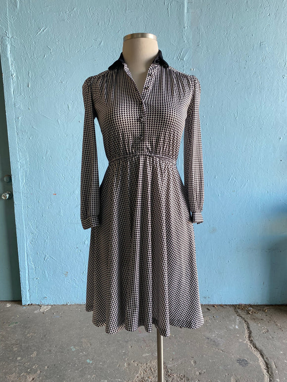 70-80's Hounds tooth polyester dress