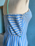 60-70's Baby blue & white striped plus size romper with daisy applique