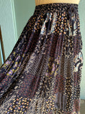 90's Navy floral patchwork broom maxi skirt