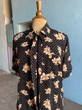90's Jones of New York black,white and red floral polka dot short sleeve shirt