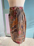 90's Brown abstract tribal printed wrap skirt