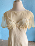 70-80's plus size Ivory leotard with embroidered sweetheart mesh neckline