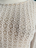 90's-Y2K Tan mesh knit long sleeve top