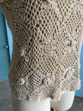 90's-Y2K tan floral crochet tank top