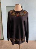 80-90's black bedazzled daisy tunic sweater