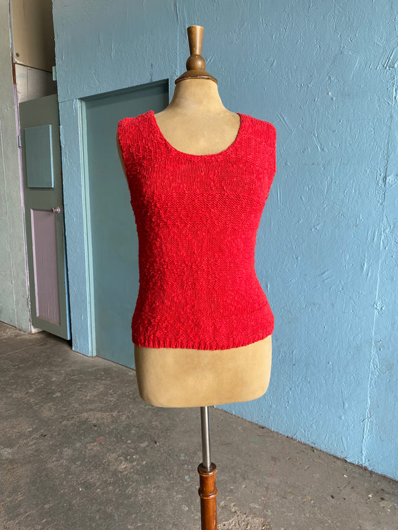 80-90's Red knit tank top with back buttons