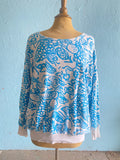 80-90's Turquoise & white all over fruit print sweatshirt
