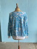 80-90's Turquoise & white all over fruit print sweatshirt