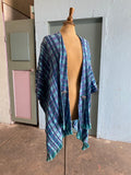 Handwoven Turquoise & purple plaid poncho shawl