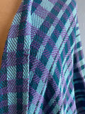 Handwoven Turquoise & purple plaid poncho shawl