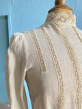 Ivory Victorian Prairie style linen blouse with laced detailing