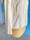Ivory Victorian Prairie style linen blouse with laced detailing