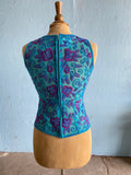 90's-Y2K Sheer Turquoise & Purple floral beaded & embroidered disco tank