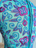 90's-Y2K Sheer Turquoise & Purple floral beaded & embroidered disco tank