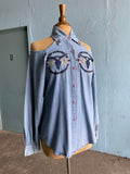 Epic 80-90's Denim western long sleeve shirt with cut out shoulders