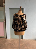 Sheer velour floral bell sleeve boxy top