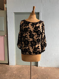 Sheer velour floral bell sleeve boxy top