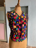 90's Abstract multi color hand painted patchwork silk vest top