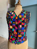 90's Abstract multi color hand painted patchwork silk vest top