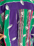 80-90's Abstract striped plus size purple & green long sleeve shirt