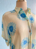 90's-Y2K sheer baby blue daisy short sleeve button down shirt