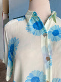 90's-Y2K sheer baby blue daisy short sleeve button down shirt