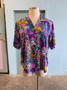 90's Purple funky abstract button down plus size shirt