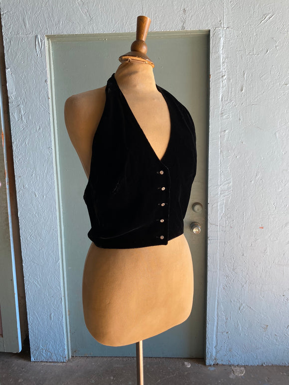 90's black velour halter vest top