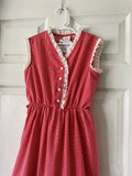 70-80's Red grid dress with ruffle trim