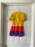 70's Mustard yellow, purple and red color block dress