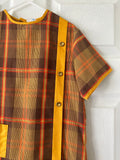60-70's Mini Mod brown and orange plaid dress. Kid size