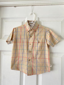 70-80's Lee tan button down with rainbow plaid