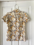 70's Ivory short sleeve button down shirt with a butterfly print