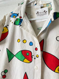 80-90's White button down with fish print