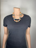 80-90's Turquoise & Tan wooden beaded statement necklace