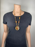 60-70's Folk Leather flower pendant boho hippie necklace