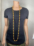 70-80's Vintage brown and yellow long beaded necklace