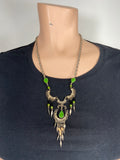 Handmade Peruvian wire fringe necklace with jade colored stones