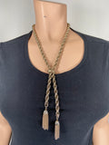Vintage heavy twisted gold over brass spiral chain tassel necklace