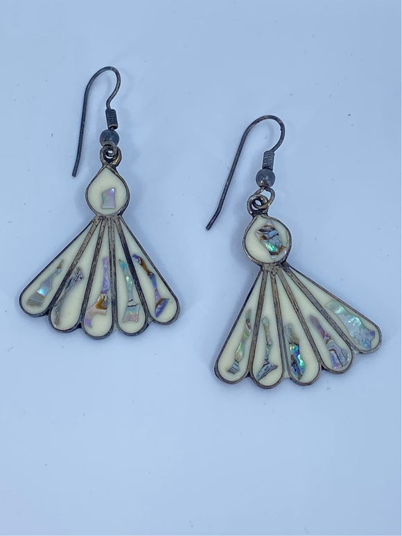 Mexican Art Deco design abalone shell fan pierced earrings