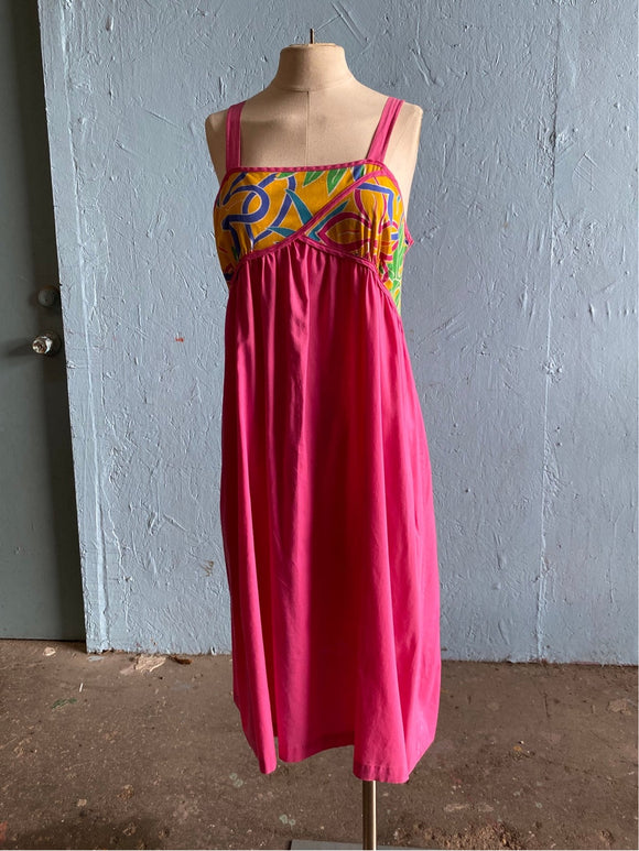 70-80's Pink strappy house dress