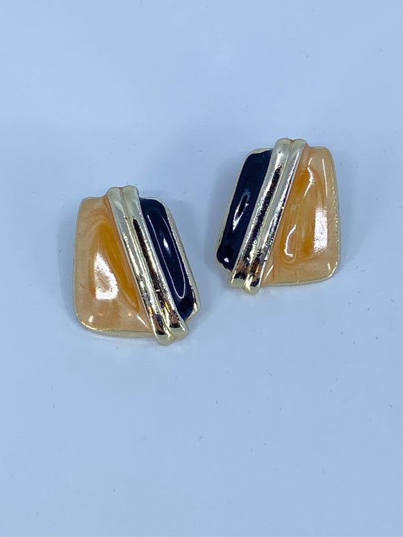 80-90’s Peachy silver & black stud pierced earrings