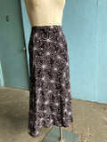 90's-Y2K Black bias cut midi skirt with white daisy print