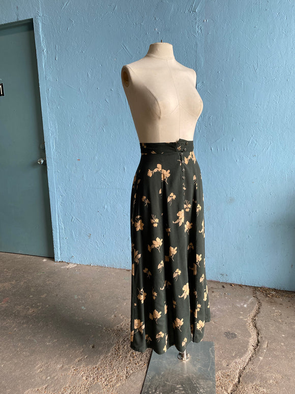 90's Forest Green button down skirt with front  slit