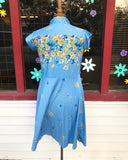 1970's Blue pleated Daisy Dress.