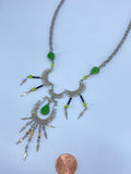 Handmade Peruvian wire fringe necklace with jade colored stones
