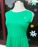 1970's Green plus size dress w/embroidered white seahorse.